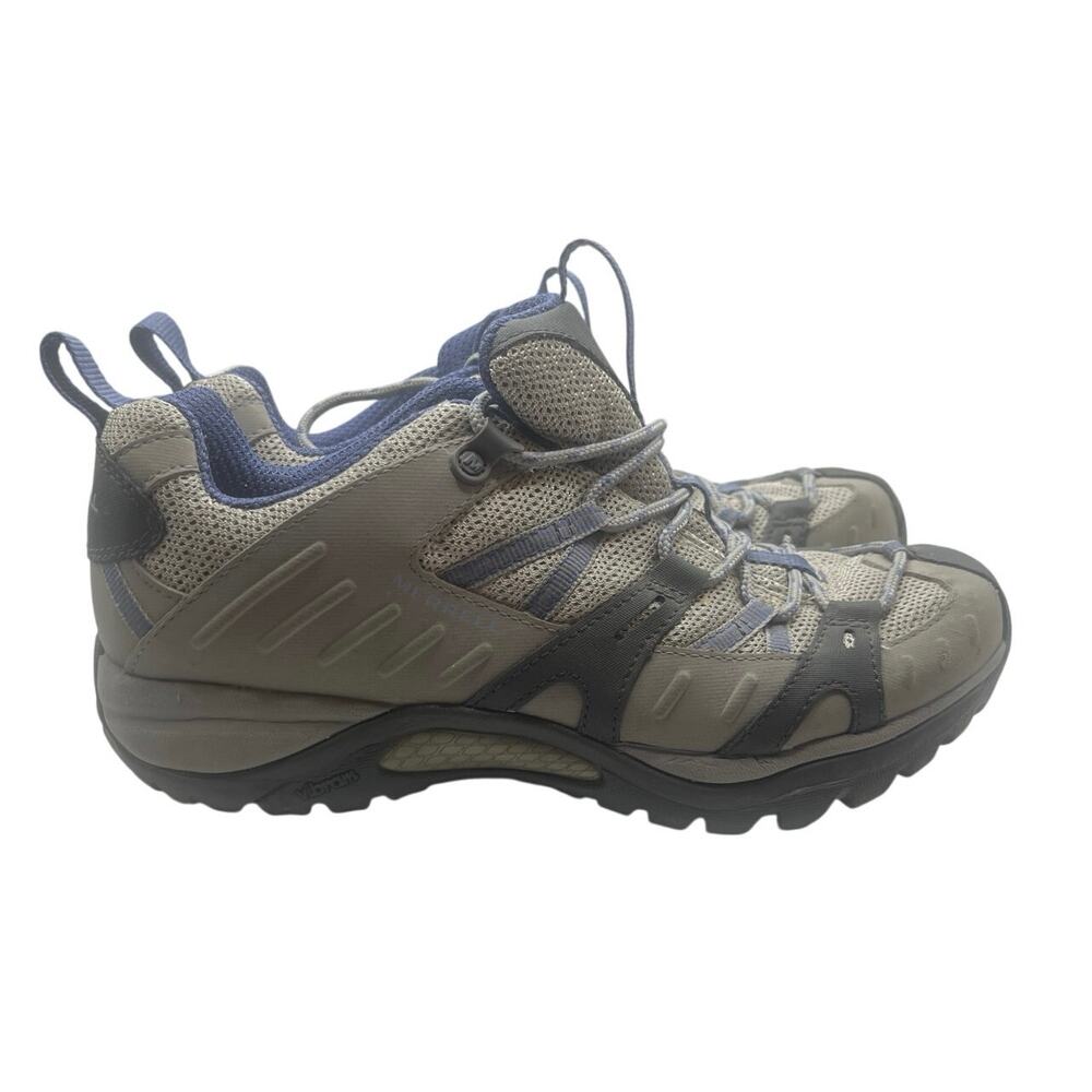 Merrell Hiking Shoes Womens 8.5 Gray Blue Vibram Trail Lace Up Outdoor